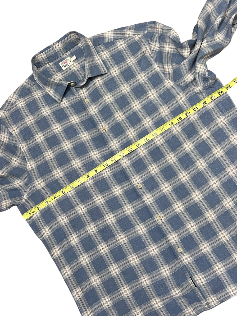 Faherty Linen Blend Shirt Large Blue Plaid Button-up Lightweight Coastal Travel - Picture 8 of 15